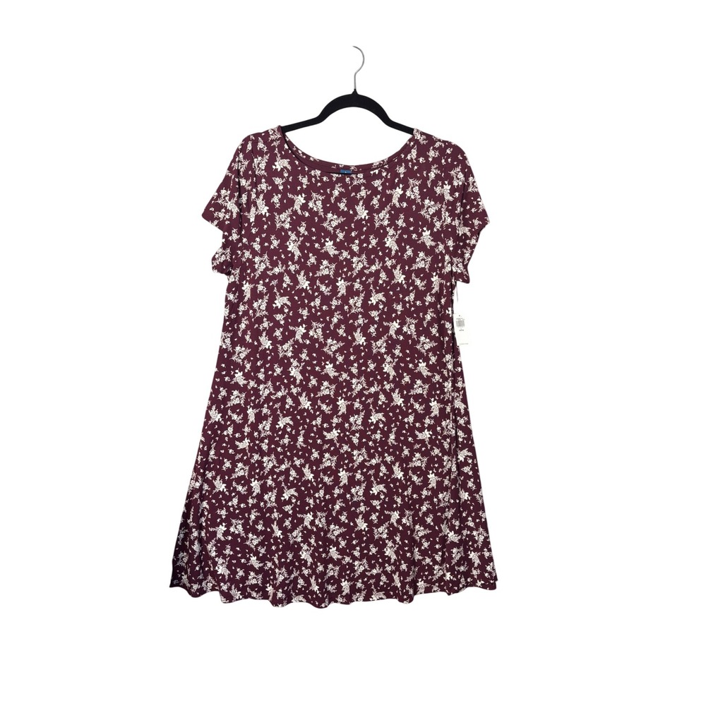 Old Navy Womens Swing Dress L Petite Burgundy Floral Short Sleeve Cottagecore
